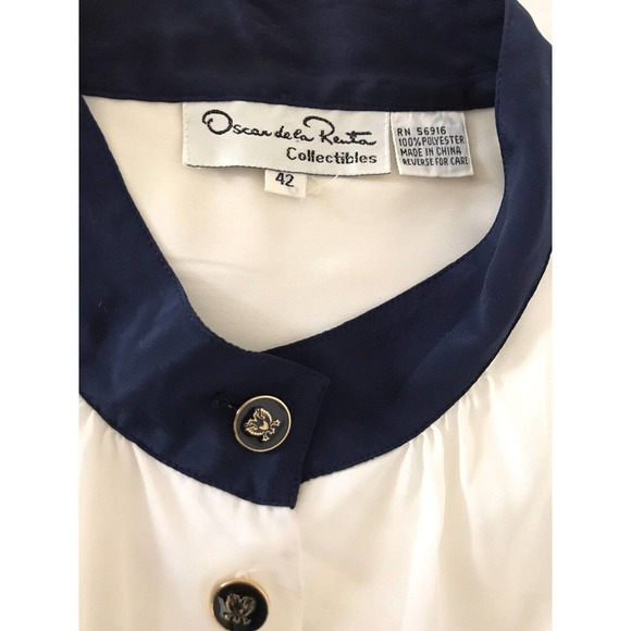 Oscar de la Renta | Vintage Top Womens Size 42 White Button Front Mock Neck - Picture 10 of 11